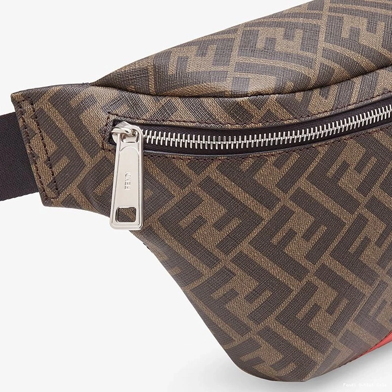Cheap Red Motif Belt Bag Brown Fabric Fendi FF In 0813